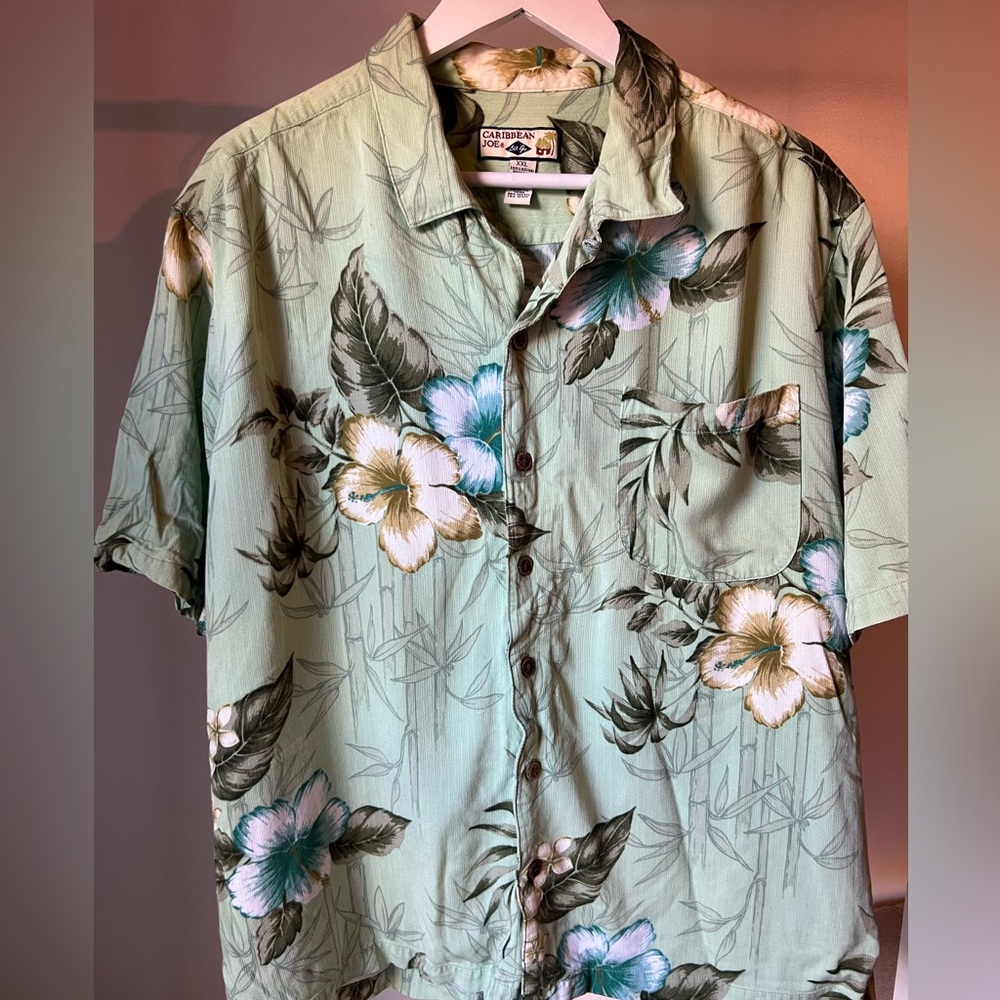 Caribbean Joe Green Vintage Floral Men's Hawaiian Shirt 🌺